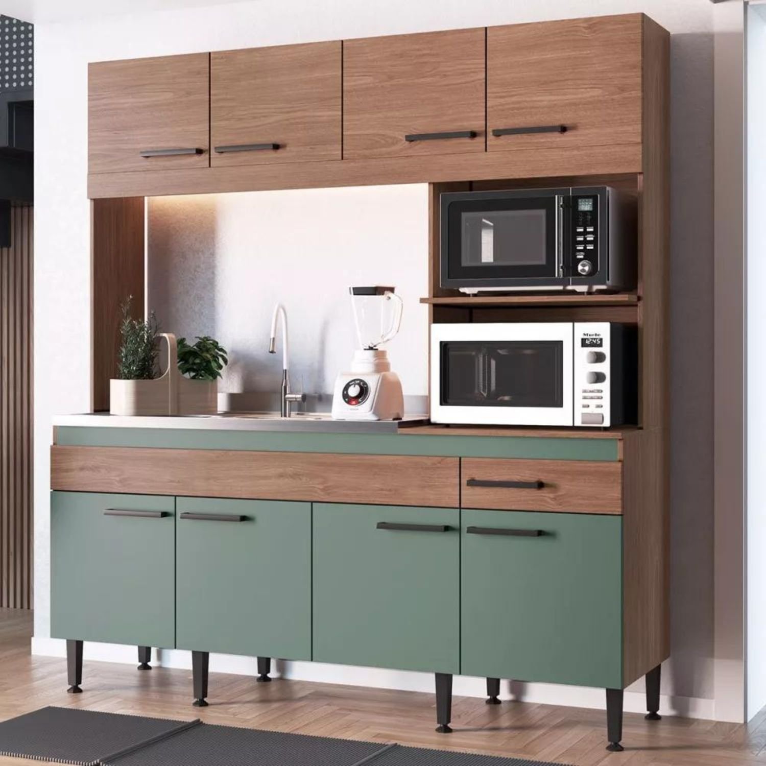 Kit Cozinha Compacta Luisa 1,85m Freijó / Oliva IRM