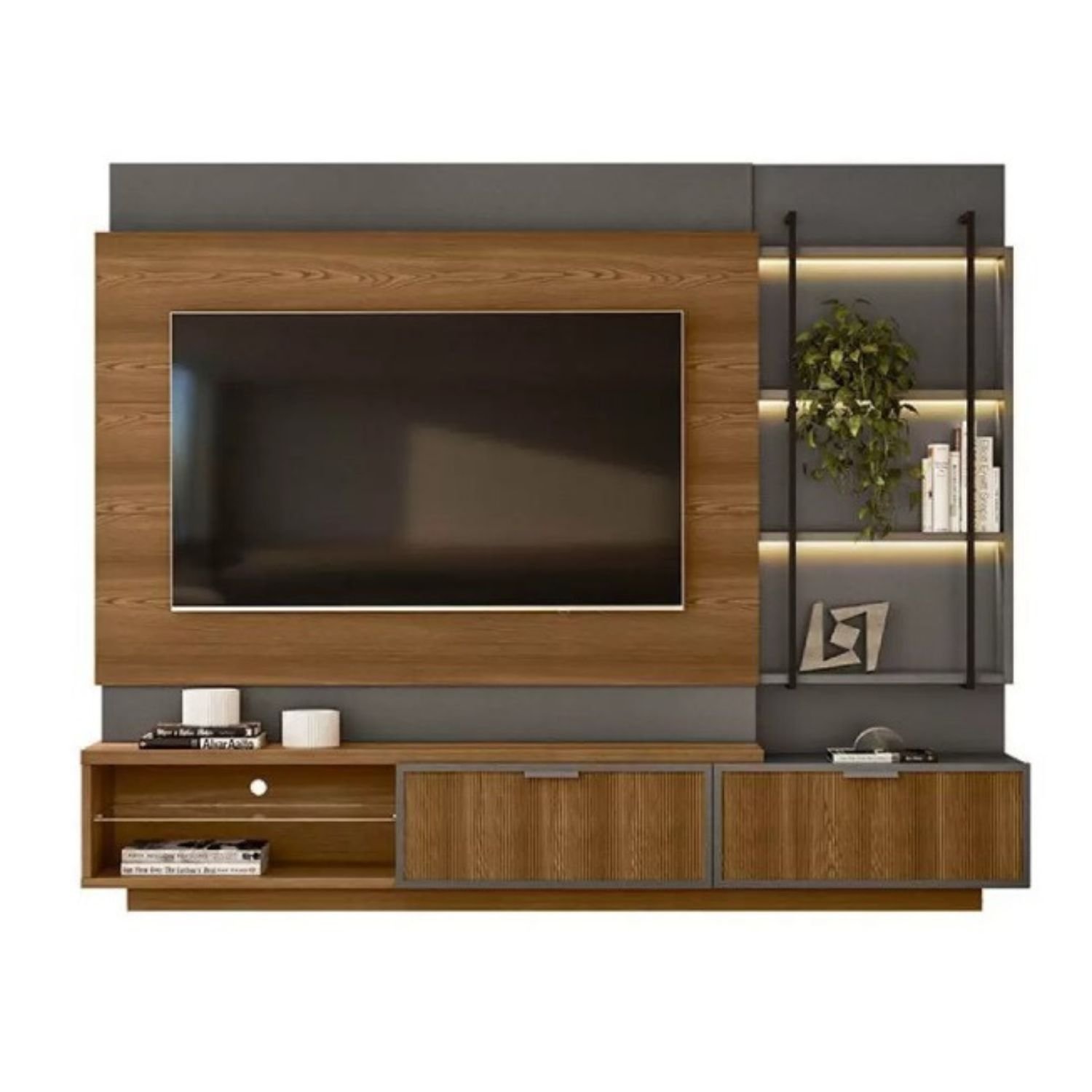 AMBROSIO EXCELLIGET SSC 32H ペア新品 Home Maceió 2,40m Com Gavetas e Nichos Amêndoa/Chumbo Línea Brasil
