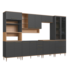 Cozinha Modulada Isabelle 7 Peças 3,60m Freijó Grafite Del Marco