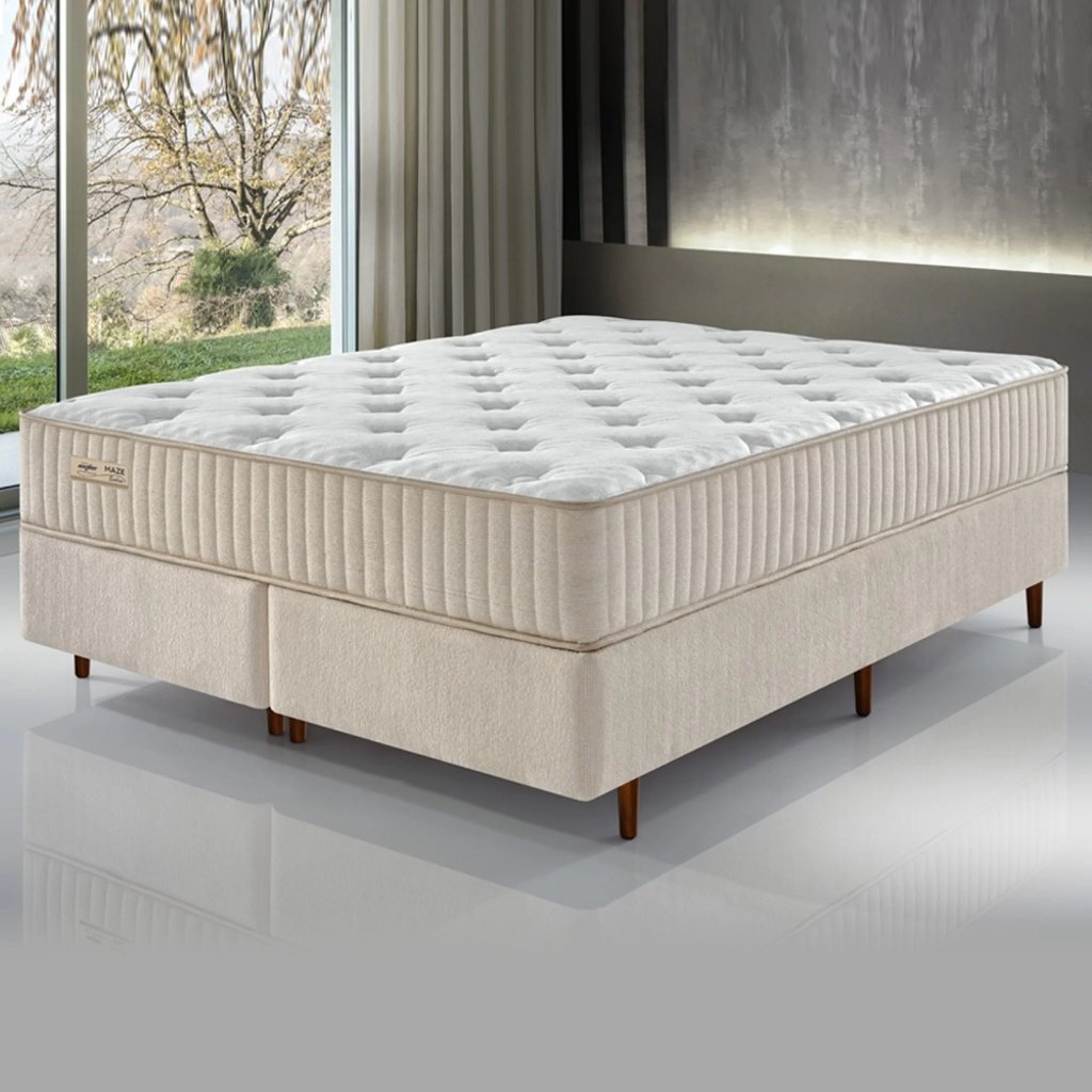 Conjunto Cama Box Pura Espuma Maze Queen 158x198x56 Ecoflex