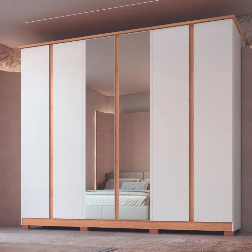 Roupeiro Zeus 2,73m c/ Espelho Casal 100% MDF Branco Line Castro