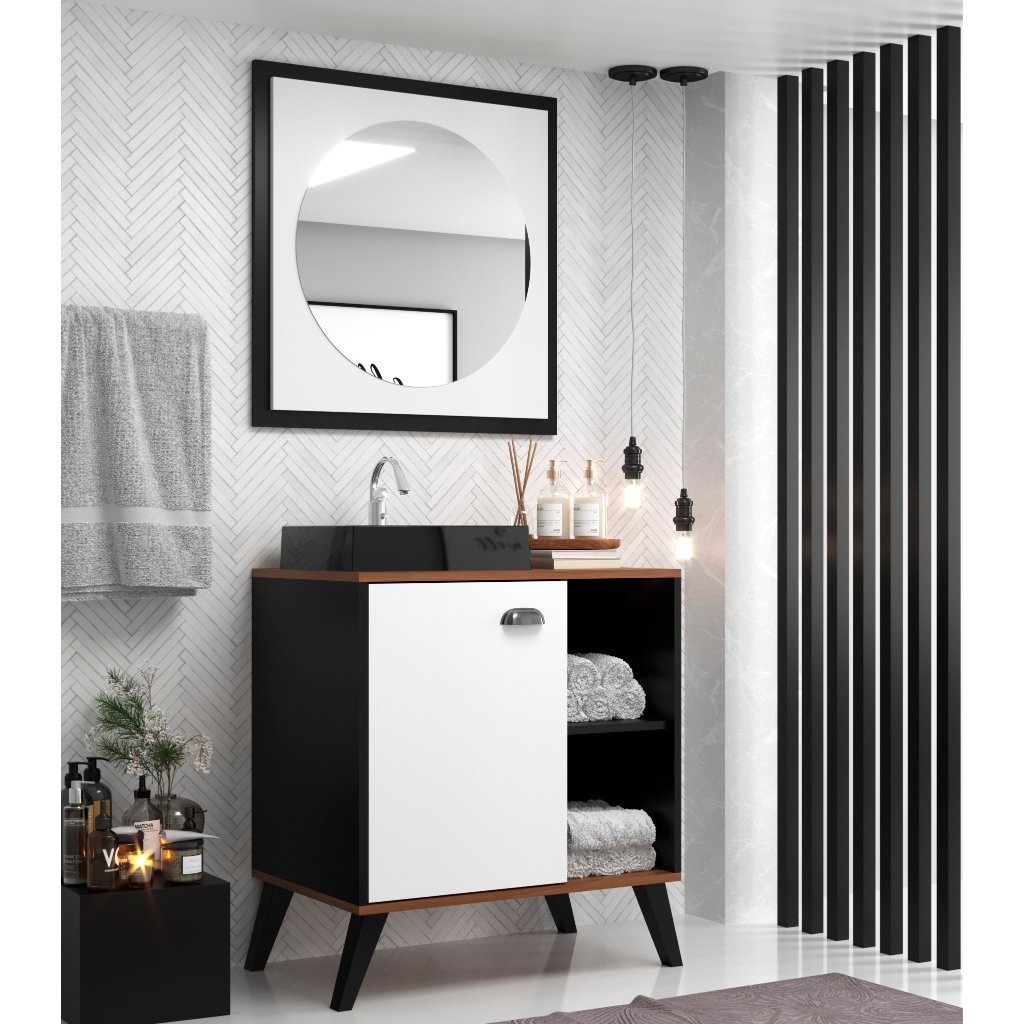 Kit Balcão de Banheiro Dubai 70cm Preto/Castanho Sander