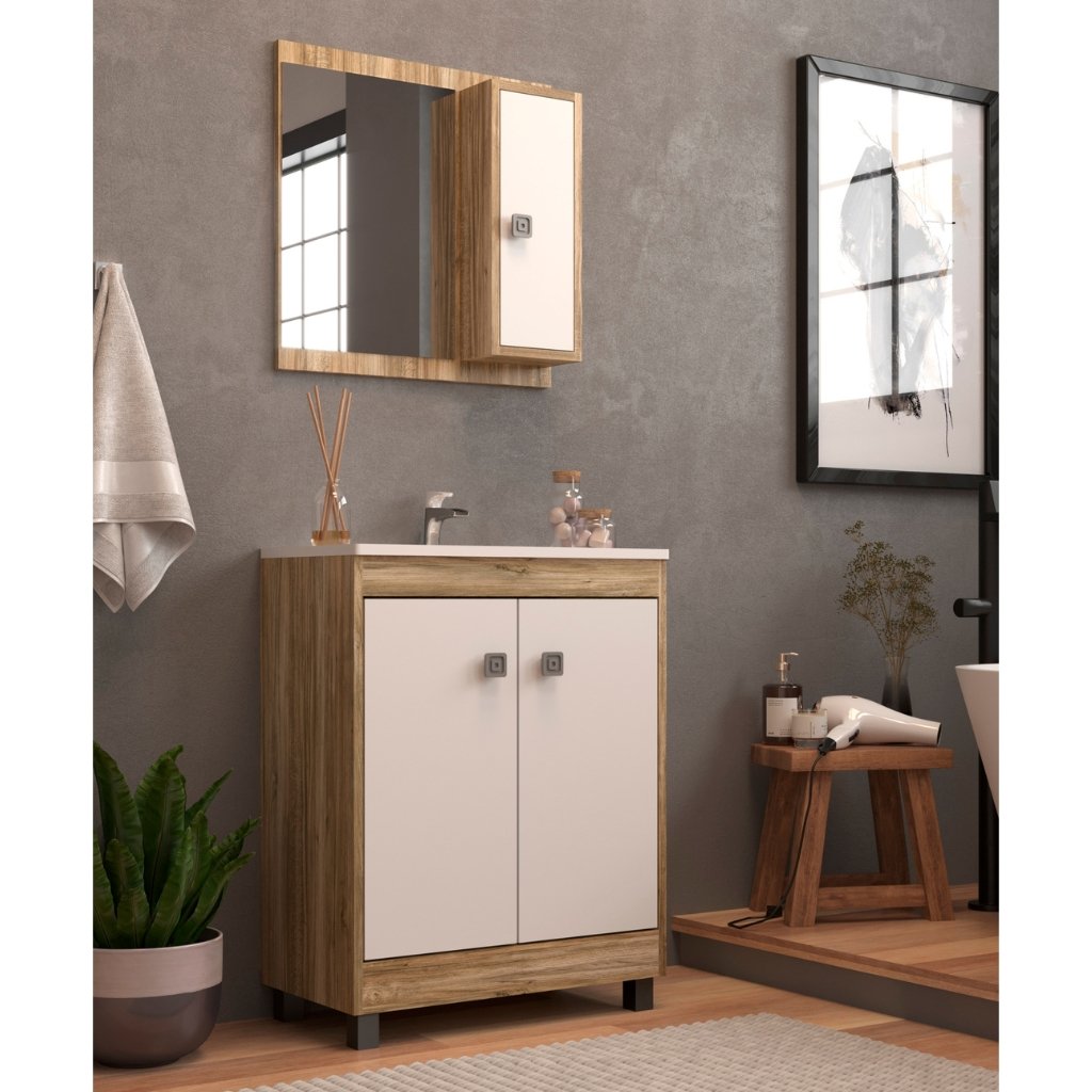 Kit Balcão para Banheiro MDF/MDP com Cuba Tunísia Cartagena 57cm