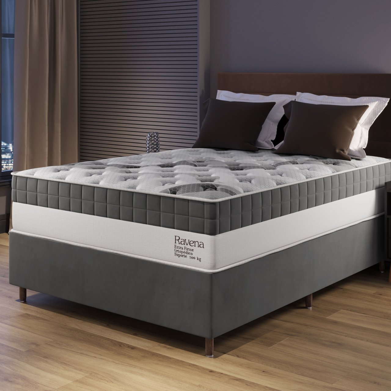Conjunto Box Casal Ortopédico Espuma Ravena 1,38 x 1,88 x 0,62 Viero