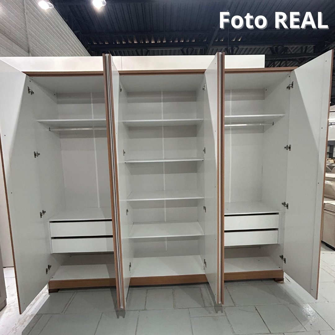 Roupeiro Zeus 2,73m c/ Espelho Casal 100% MDF Branco Line Castro