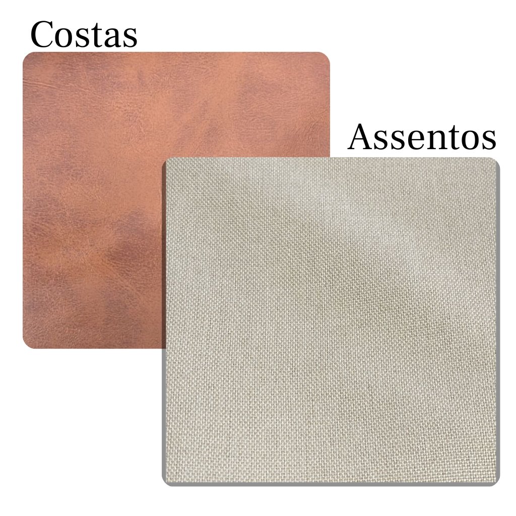 Sof&aacute; Caixa Zero 2,88m Maggiore - detalhe dos tecidos Linho Santorini e Corino