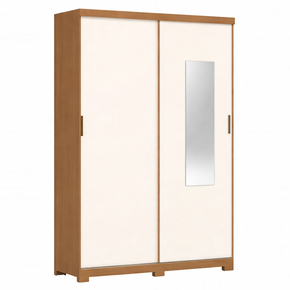 Roupeiro B74 1,63m 2 Portas de Correr Nature/Off White c/ Espelho