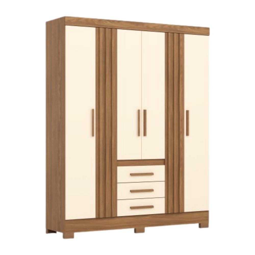 Roupeiro de Casal 1,60m Nature Off White 6 Portas Briz B375 Unico