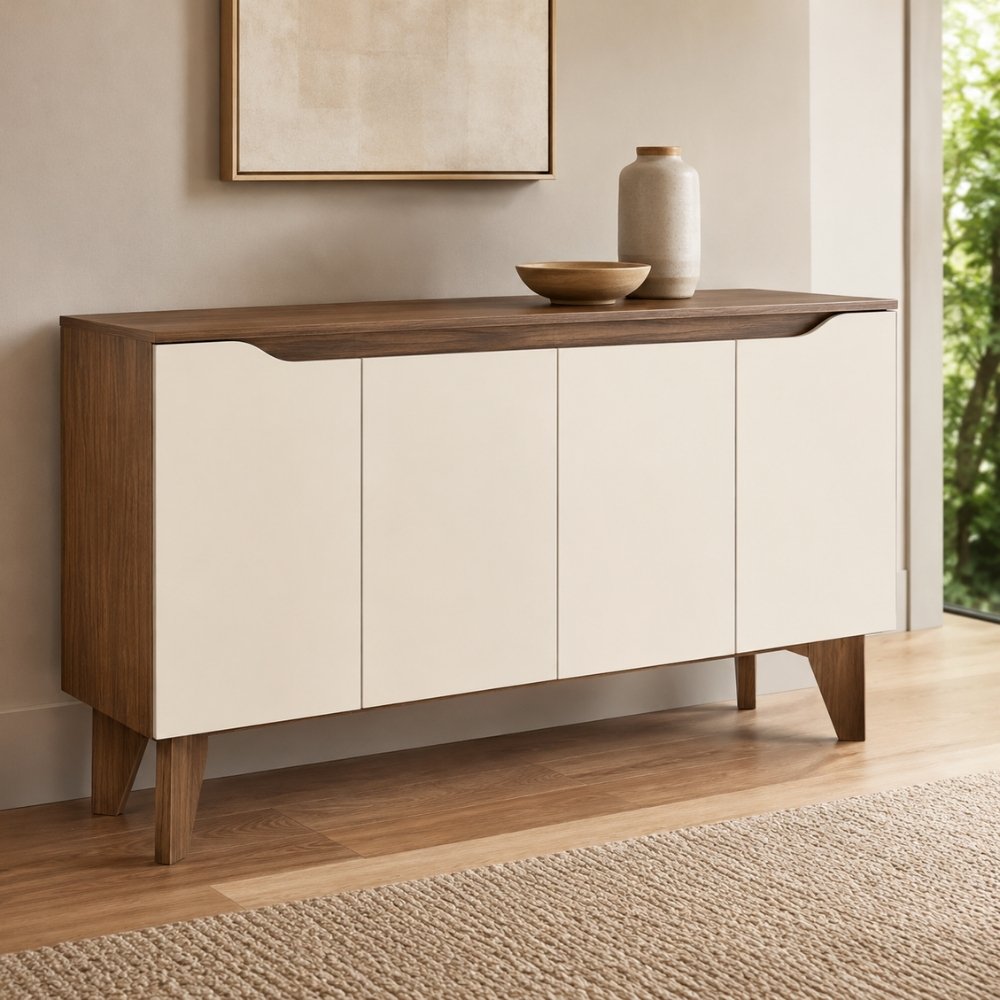 【ひないち】　unico  シェルフ BR Aparador Buffet Quartzo 1,5m 4 Portas Nature/Off Henn Unico - 1