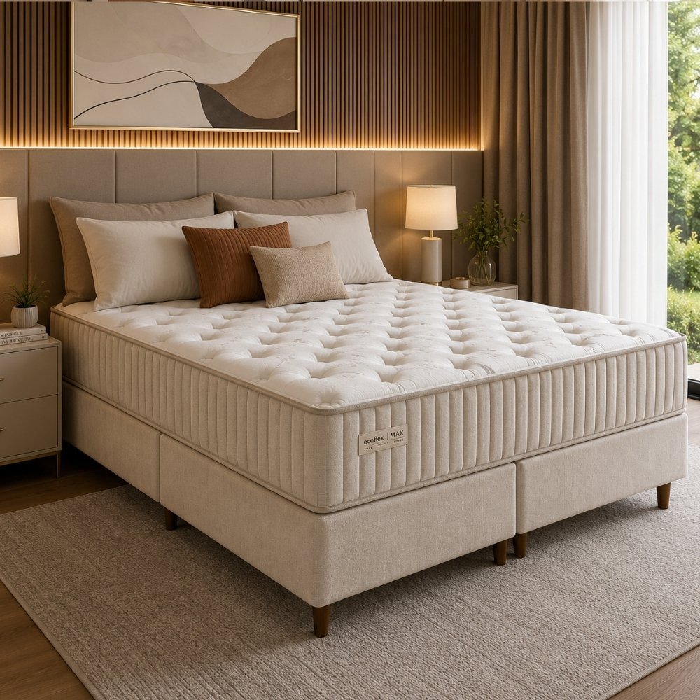 Conjunto Cama Box Pura Espuma Maze Queen 158x198x56 Ecoflex